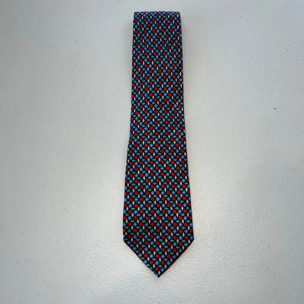 Giorgio Armani Cravatte 100% Silk Geometric Tie Blue Green‎ Red